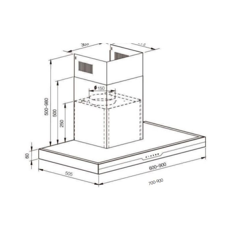canzy-cz-b09-pro-max Kích thước Máy hút mùi Canzy CZ B09 PRO MAX