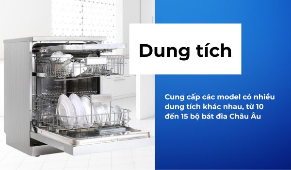 Dung tích, hay còn gọi là sức chứa bát đĩa, là một trong những yếu tố ảnh hưởng đến giá máy rửa bát Canzy